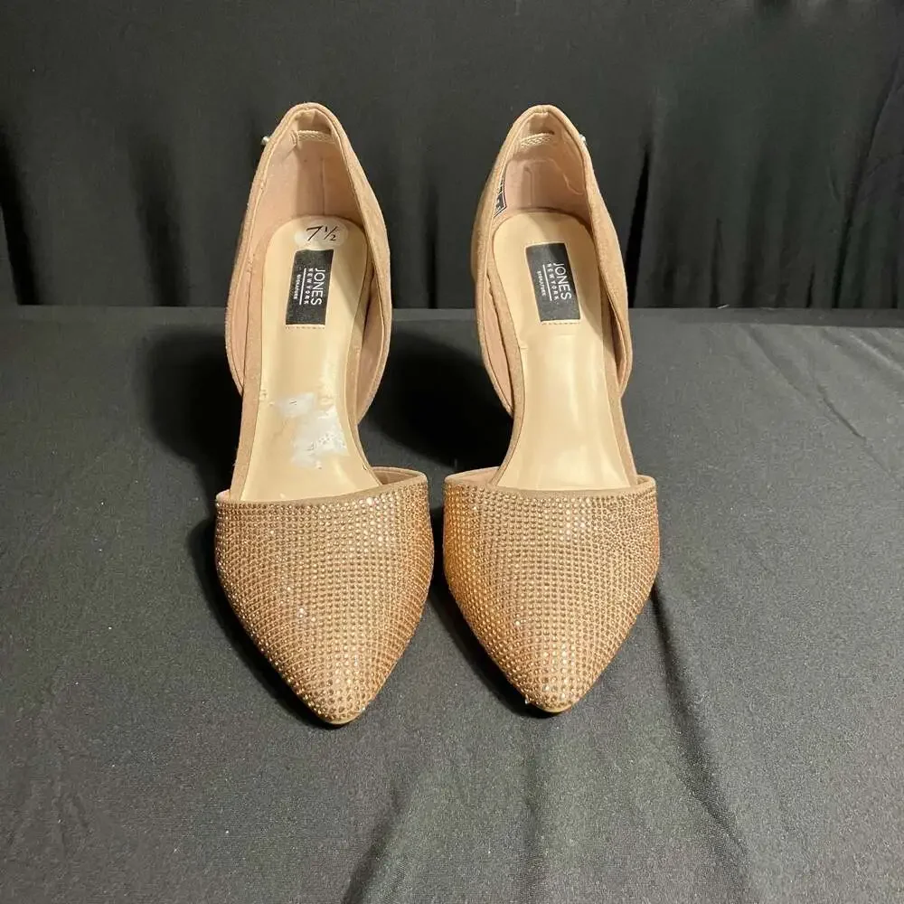 Jones New York Taupe Faux Suede Rhinestone Pointed Toe High Heel Pumps Size 7.5